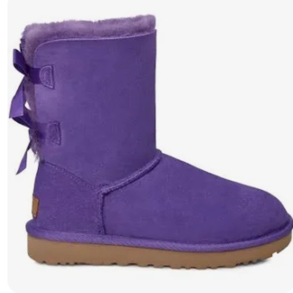 Ugg Bailey Bow II Purple Satin Back Bow Fur Lined Like New Excellent Condition 7